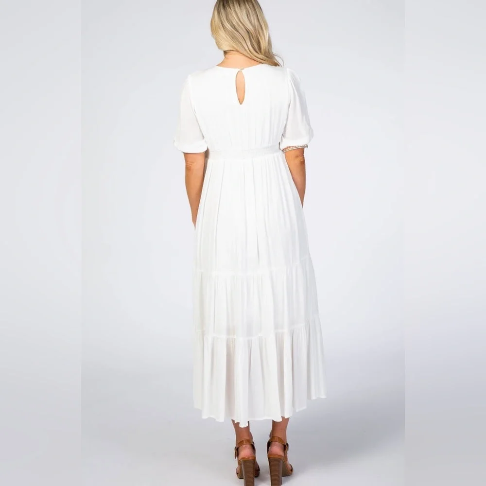 PinkBlush embroidered tiered midi dress nwot - Picture 3 of 10